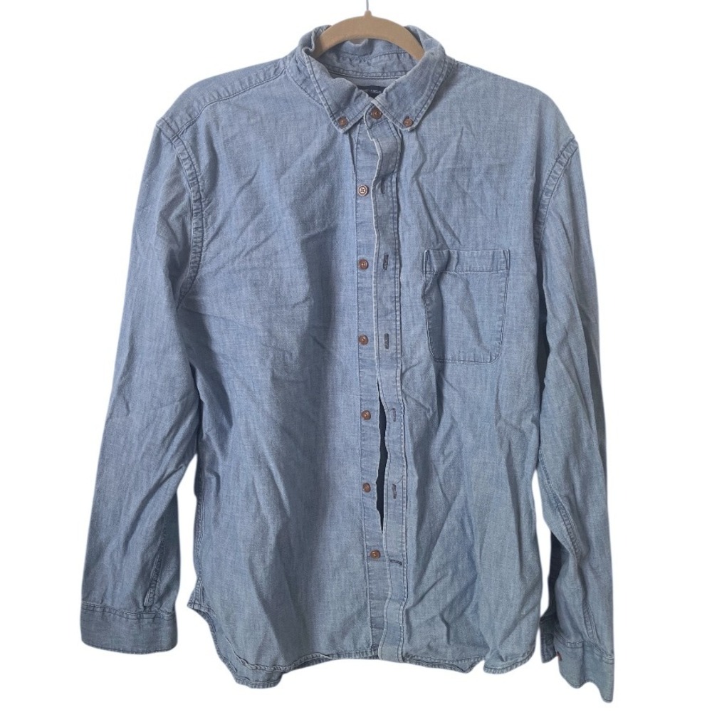 Old Navy Chambray Denim Color Blue Button Down Shirt Slim Fit XL